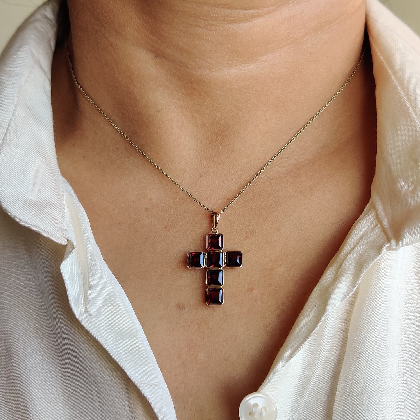 Natural Garnet Pendant, 14K Solid Gold Garnet Cross Pendant, Bezel Cross Pendant, January Birthstone, Holy Cross Pendant, Christmas Gift