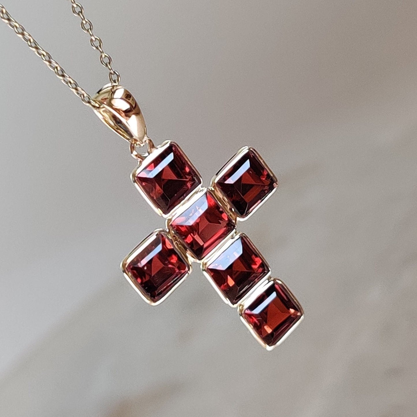 Natural Garnet Pendant, 14K Solid Gold Garnet Cross Pendant, Bezel Cross Pendant, January Birthstone, Holy Cross Pendant, Christmas Gift