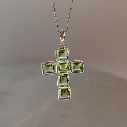 Natural Peridot Cross Pendant, 14K Solid Gold Peridot Cross Pendant, Solid Gold Bezel Pendant, August Birthstone, Holy Cross Pendant,