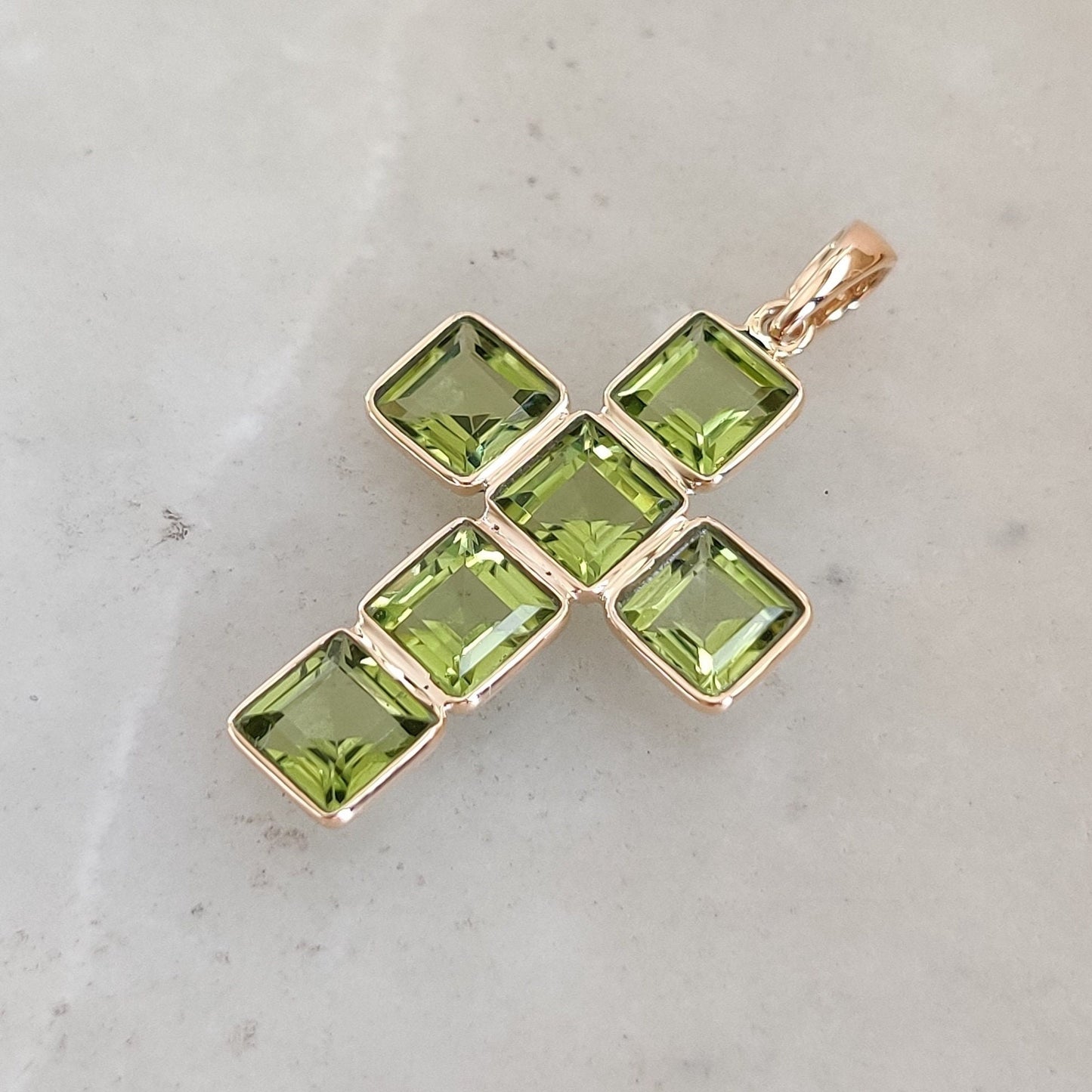 Natural Peridot Cross Pendant, 14K Solid Gold Peridot Cross Pendant, Solid Gold Bezel Pendant, August Birthstone, Holy Cross Pendant,