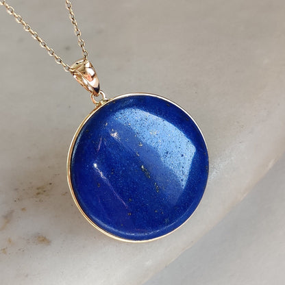 Natural Lapis Lazuli Pendant, 14K Yellow Gold Lapis Lazuli Pendant, Solid Gold Lapis Bezel Pendant, September Birthstone, Christmas Gift