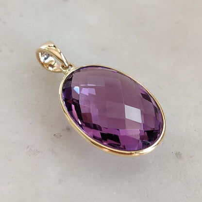 Colgante de amatista violeta natural, colgante de amatista violeta de oro macizo de 14 quilates, collar con colgante de oro macizo, piedra natal de febrero, regalo de Navidad