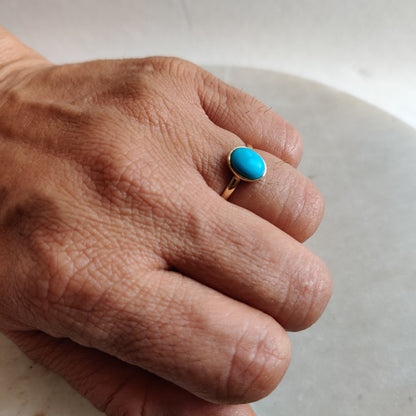 Natural Turquoise Ring,14K Solid Gold Ring,14k Gold Turquoise Ring, Natural Turquoise Bezel Ring, December Birthstone, Turquoise Jewelry