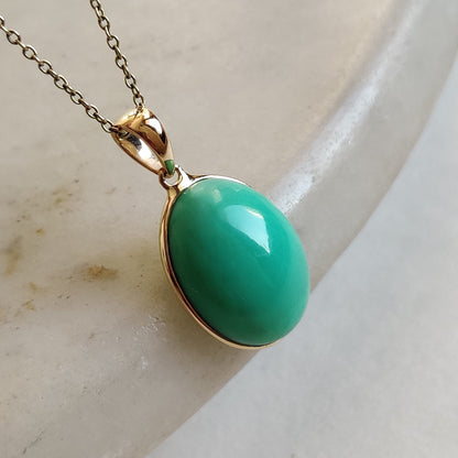 14k Solid Gold Chrysoprase Pendant, Chrysoprase Yellow Gold Pendant, Chrysoprase Gold Jewelry, Christmas Gift, May Birthstone, Bezel Pendant