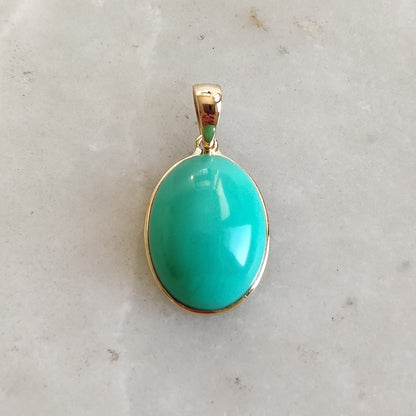 14k Solid Gold Chrysoprase Pendant, Chrysoprase Yellow Gold Pendant, Chrysoprase Gold Jewelry, Christmas Gift, May Birthstone, Bezel Pendant