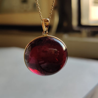 Natural Garnet Pendant, 14K Solid Gold Garnet Pendant, Solid Gold Pendant Necklace, January Birthstone, Bezel Pendant, Christmas Present