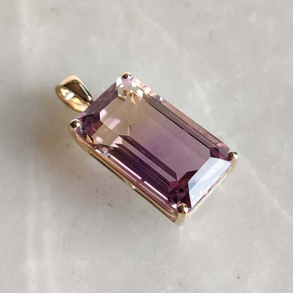 Natural Ametrine Pendant, 14K Solid Yellow Gold Ametrine Pendant, February & November Birthstone, Christmas Present, Ametrine Jewelry