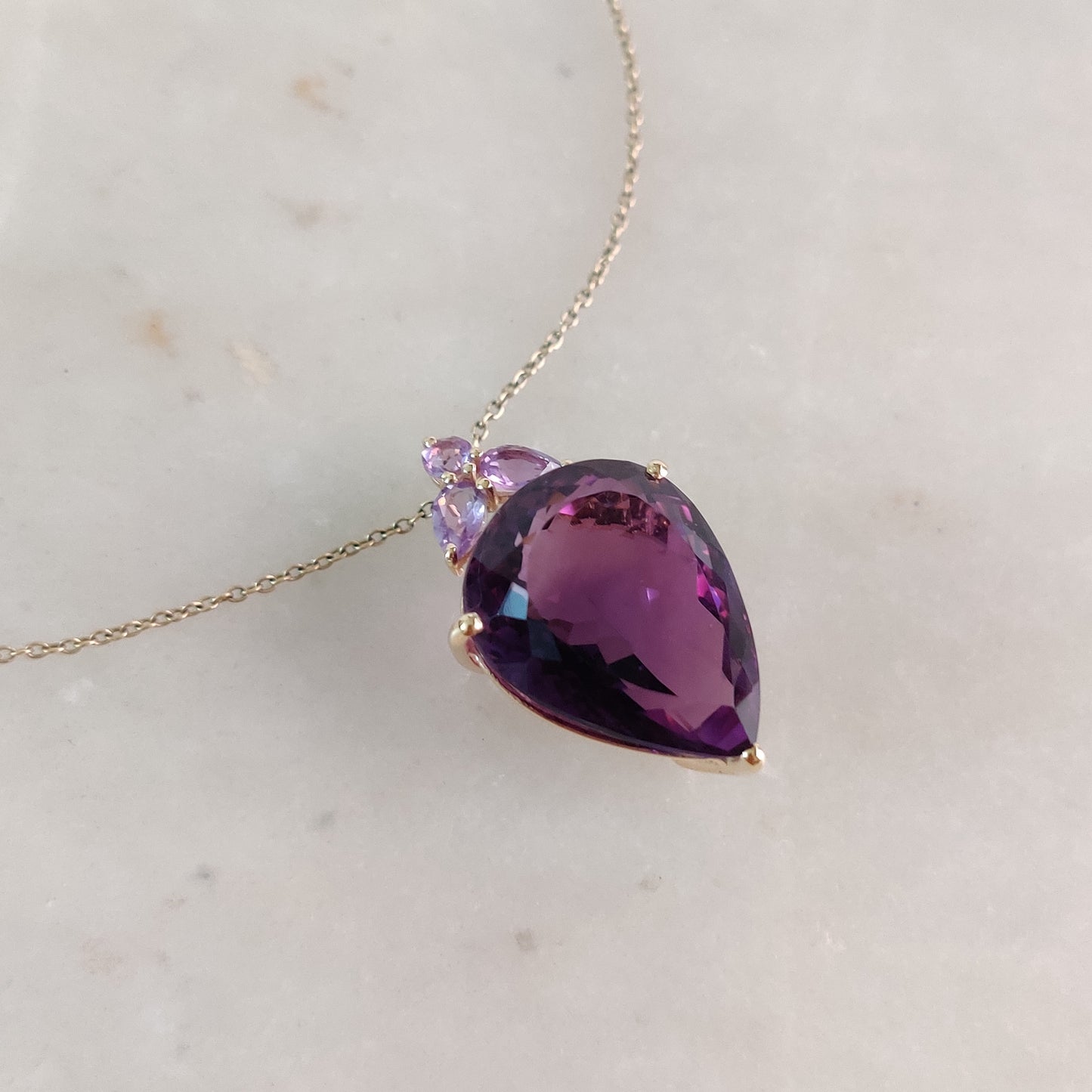 Natural Purple Pink Amethyst Pendant, 14K Solid Yellow Gold Purple Amethyst Pink Amethyst Pendant, February Birthstone, Christmas Gift