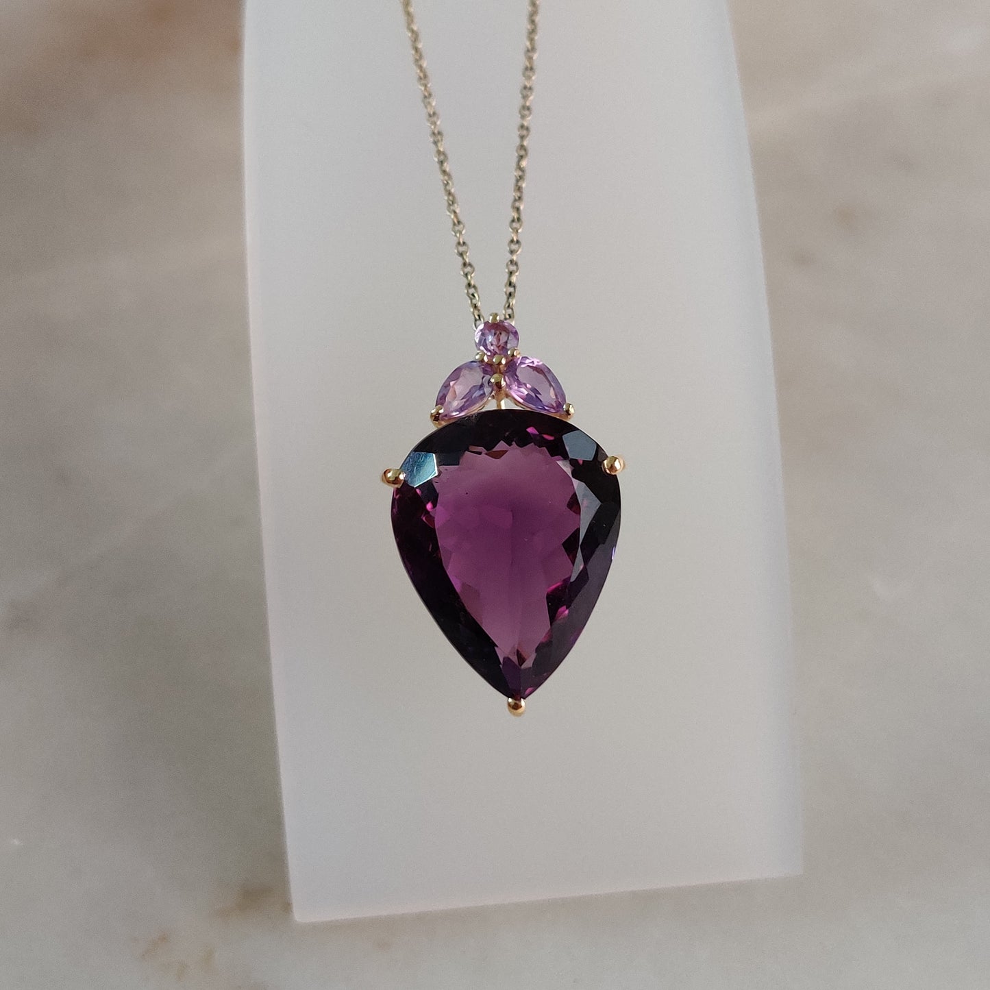 Natural Purple Pink Amethyst Pendant, 14K Solid Yellow Gold Purple Amethyst Pink Amethyst Pendant, February Birthstone, Christmas Gift