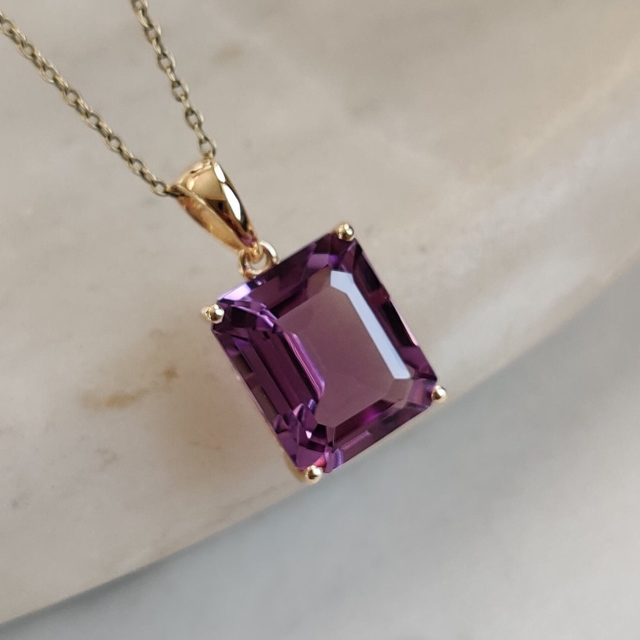 Natural Purple Amethyst Pendant, 14K Solid Gold Purple Amethyst Pendant, February Birthstone, Christmas Gift, Amethyst Octagon Pendant