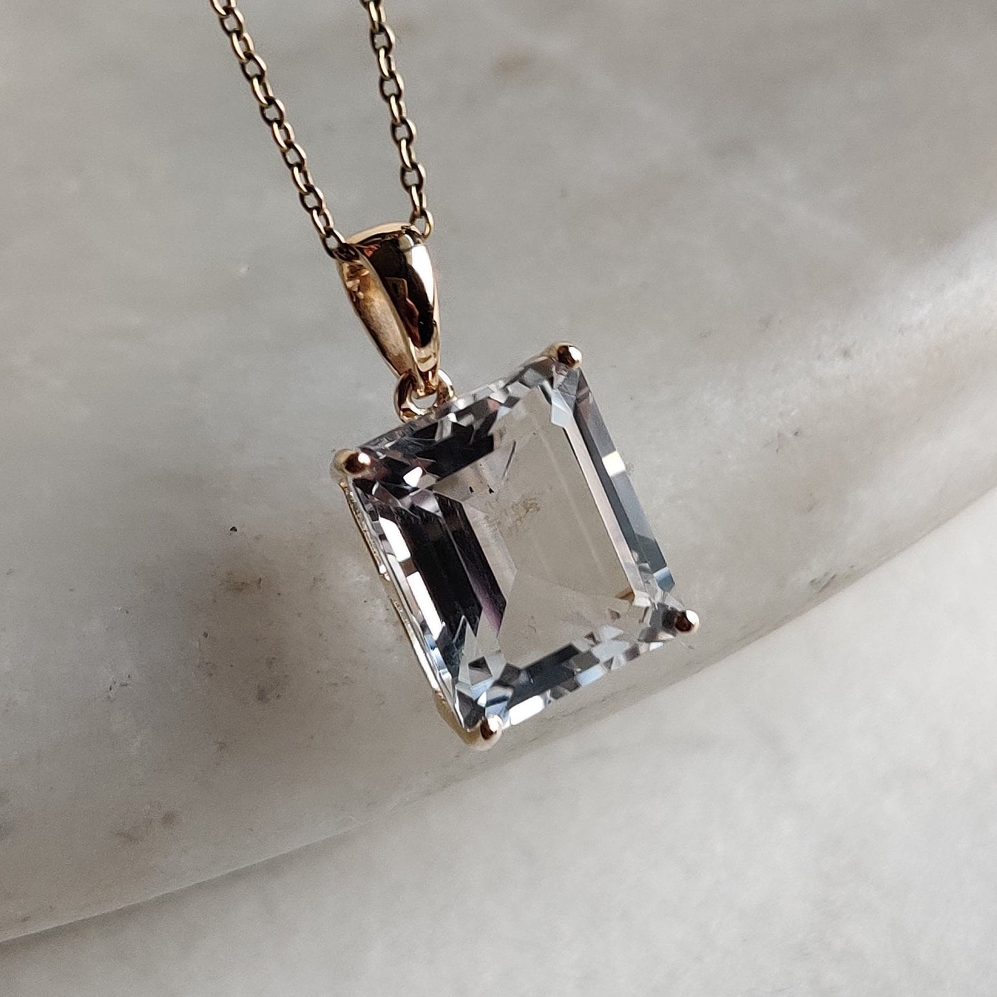 Natural White Topaz Pendant, 14K Solid Yellow Gold White Topaz Pendant, Prong Pendant, April Birthstone, Christmas Gift, Topaz Jewelry