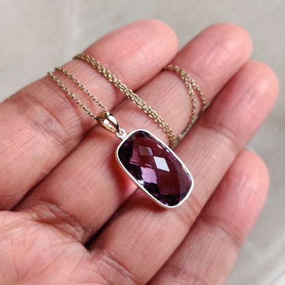 Natural Pink Amethyst Pendant, 14K Solid Gold Pink Amethyst Pendant, Bezel Pendant, February Birthstone, Christmas Gift, Amethyst Jewelry