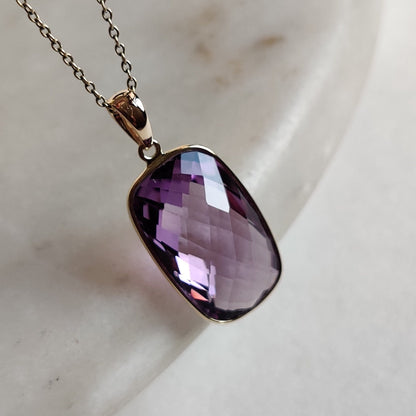 Natural Pink Amethyst Pendant, 14K Solid Gold Pink Amethyst Pendant, Bezel Pendant, February Birthstone, Christmas Gift, Amethyst Jewelry