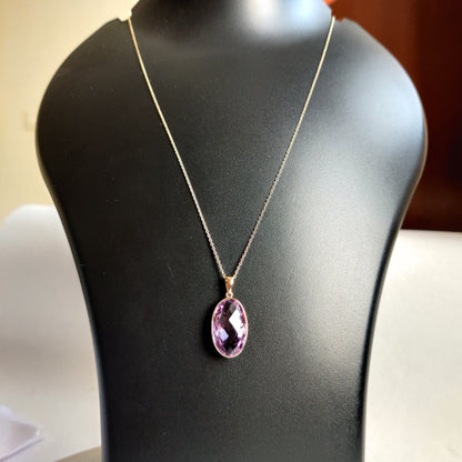 Natural Purple Amethyst Pendant, 14K Solid Gold Purple Amethyst Pendant, Solid Gold Pendant Necklace, February Birthstone, Christmas Gift