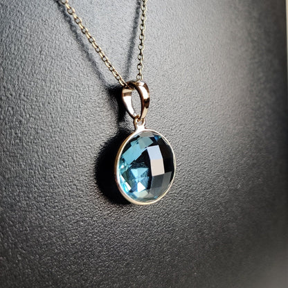 Natural Sky Blue Topaz Pendant, 14K Solid Gold Sky Blue Topaz Pendant, Solid Gold Bezel Pendant, December Birthstone, Christmas Gift