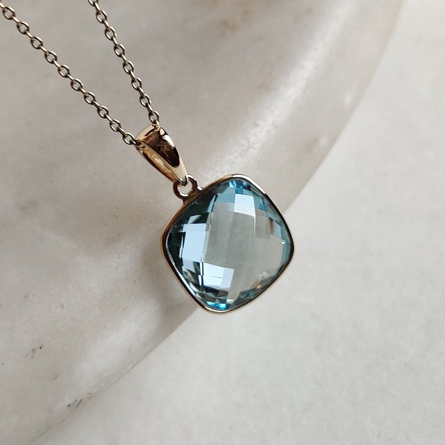 Natural Sky Blue Topaz Pendant, 14K Solid Gold Sky Blue Topaz Pendant, Solid Gold Bezel Pendant, December Birthstone , Christmas Gift