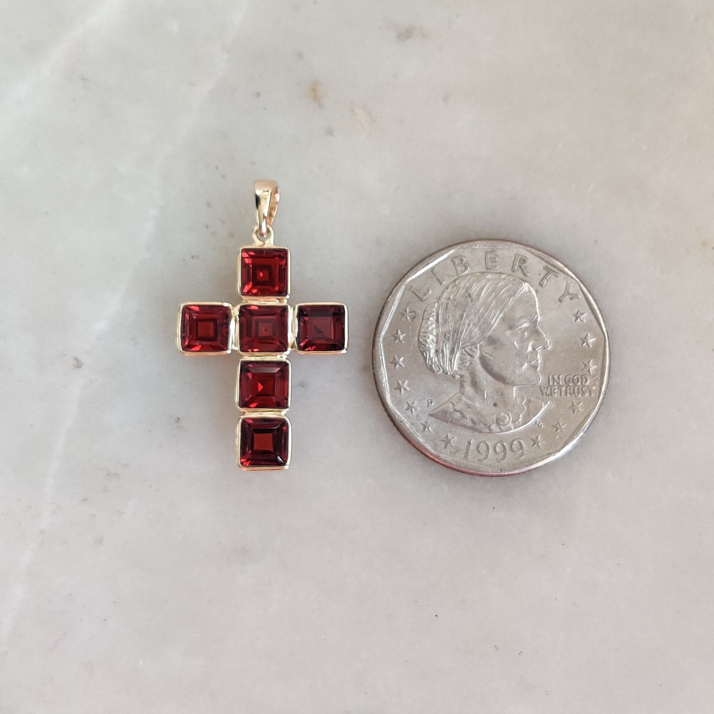 Natural Garnet Pendant, 14K Solid Gold Garnet Cross Pendant, Bezel Cross Pendant, January Birthstone, Holy Cross Pendant, Christmas Gift