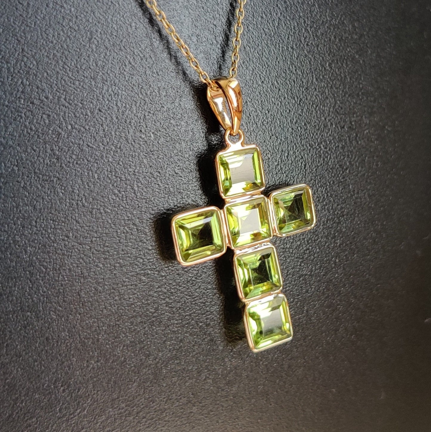 Natural Peridot Cross Pendant, 14K Solid Gold Peridot Cross Pendant, Solid Gold Bezel Pendant, August Birthstone, Holy Cross Pendant,