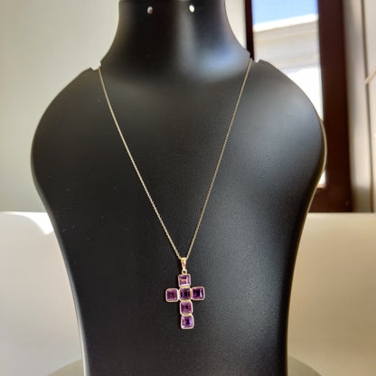 Natural Purple Amethyst Cross Pendant, 14K Solid Yellow Gold Cross Pendant, Religious Pendant, February Birthstone, Holy Cross Pendant