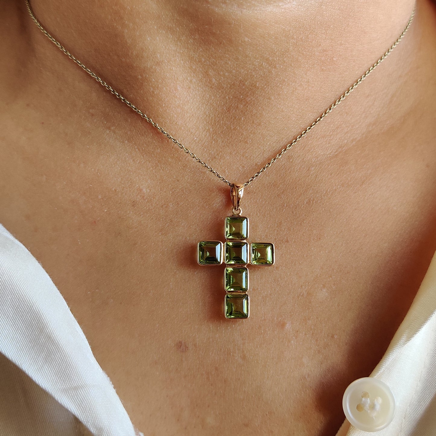 Natural Peridot Cross Pendant, 14K Solid Gold Peridot Cross Pendant, Solid Gold Bezel Pendant, August Birthstone, Holy Cross Pendant,