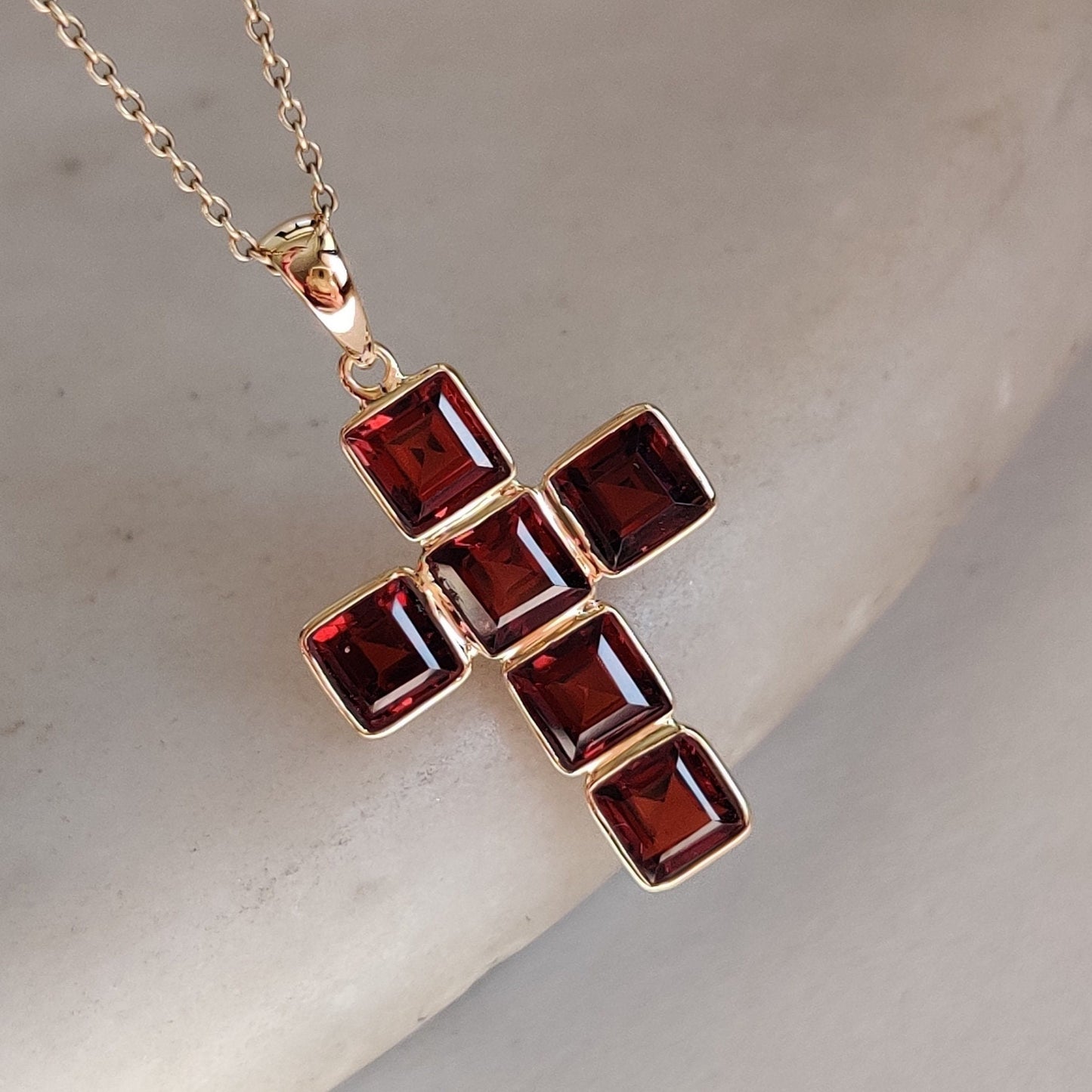 Natural Garnet Pendant, 14K Solid Gold Garnet Cross Pendant, Bezel Cross Pendant, January Birthstone, Holy Cross Pendant, Christmas Gift