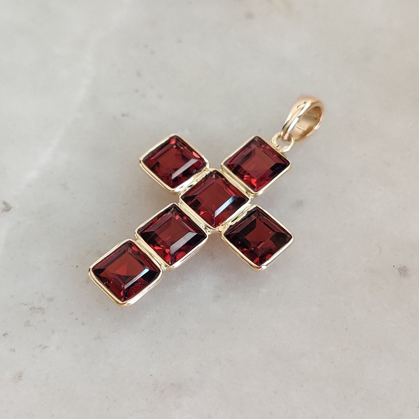 Natural Garnet Pendant, 14K Solid Gold Garnet Cross Pendant, Bezel Cross Pendant, January Birthstone, Holy Cross Pendant, Christmas Gift