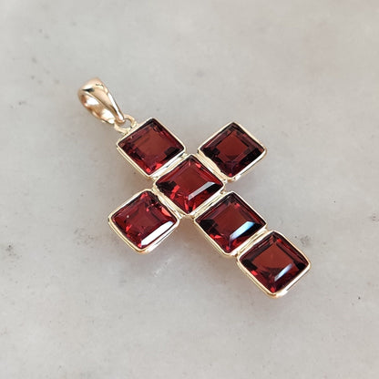 Natural Garnet Pendant, 14K Solid Gold Garnet Cross Pendant, Bezel Cross Pendant, January Birthstone, Holy Cross Pendant, Christmas Gift