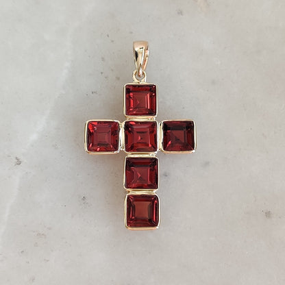 Natural Garnet Pendant, 14K Solid Gold Garnet Cross Pendant, Bezel Cross Pendant, January Birthstone, Holy Cross Pendant, Christmas Gift