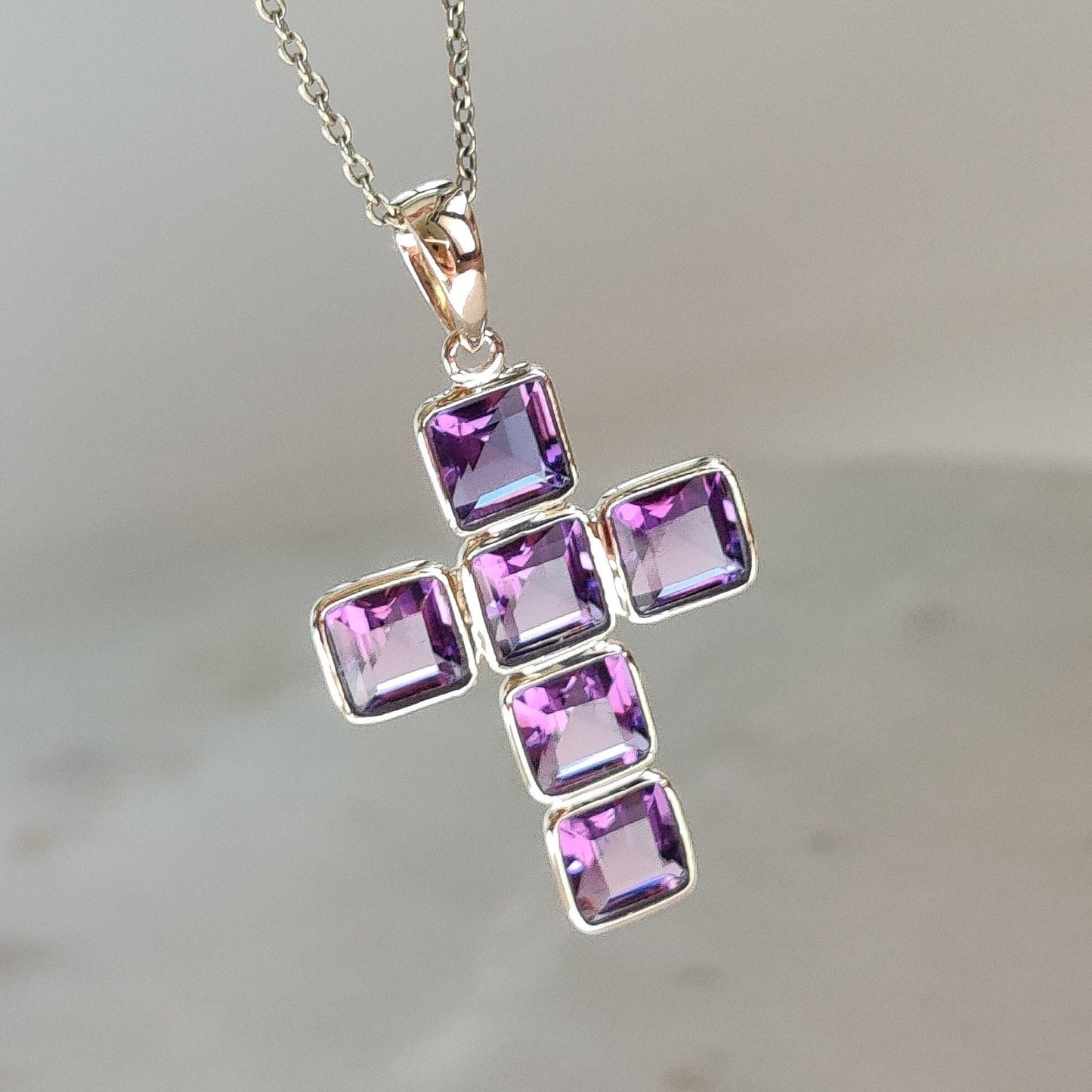 Natural Purple Amethyst Cross Pendant, 14K Solid Yellow Gold Cross Pendant, Religious Pendant, February Birthstone, Holy Cross Pendant