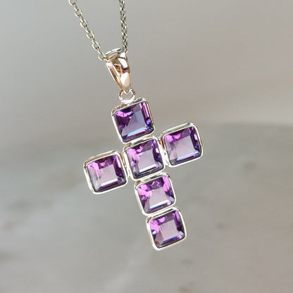 Natural Purple Amethyst Cross Pendant, 14K Solid Yellow Gold Cross Pendant, Religious Pendant, February Birthstone, Holy Cross Pendant