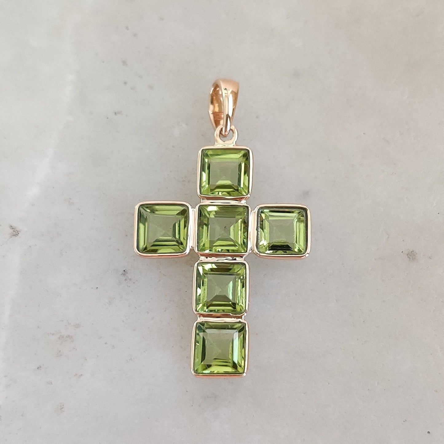 Natural Peridot Cross Pendant, 14K Solid Gold Peridot Cross Pendant, Solid Gold Bezel Pendant, August Birthstone, Holy Cross Pendant,