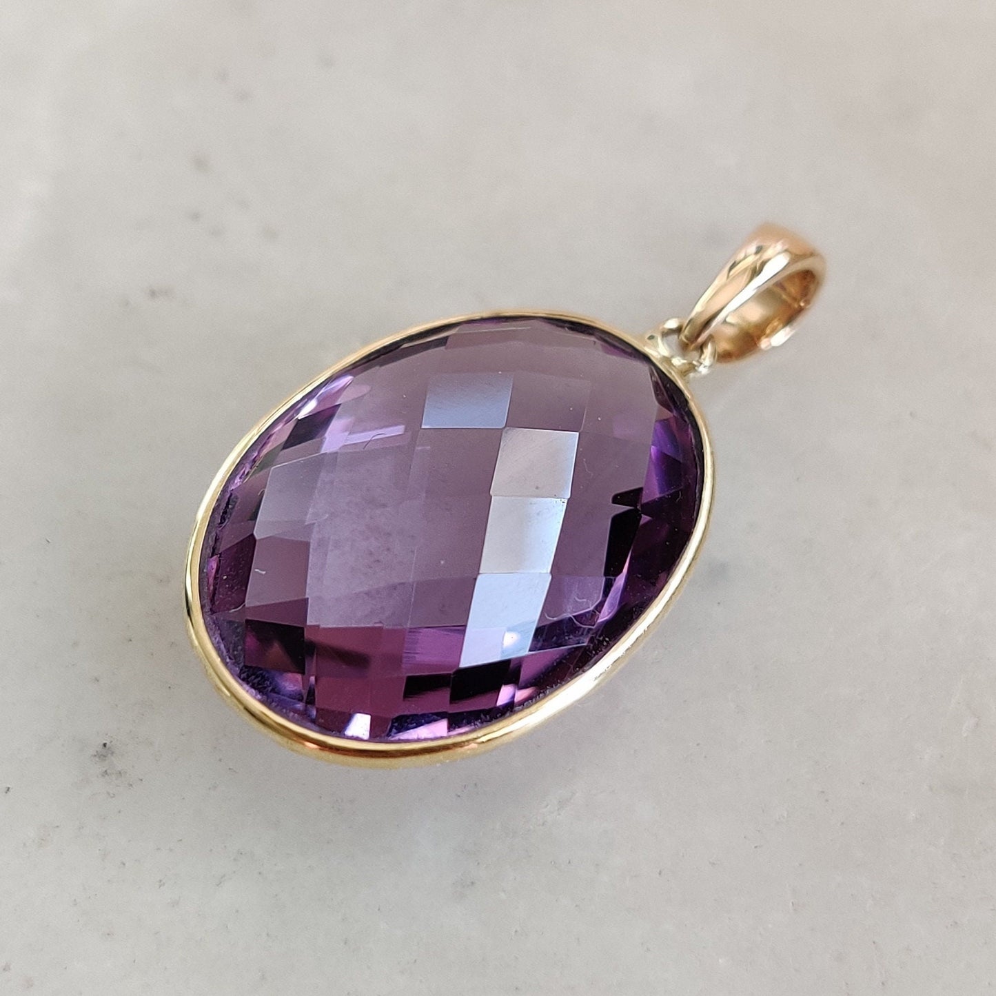 Colgante de amatista violeta natural, colgante de amatista violeta de oro macizo de 14 quilates, collar con colgante de oro macizo, piedra natal de febrero, regalo de Navidad