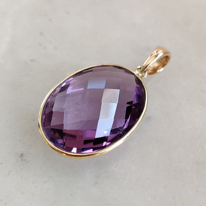 Colgante de amatista violeta natural, colgante de amatista violeta de oro macizo de 14 quilates, collar con colgante de oro macizo, piedra natal de febrero, regalo de Navidad