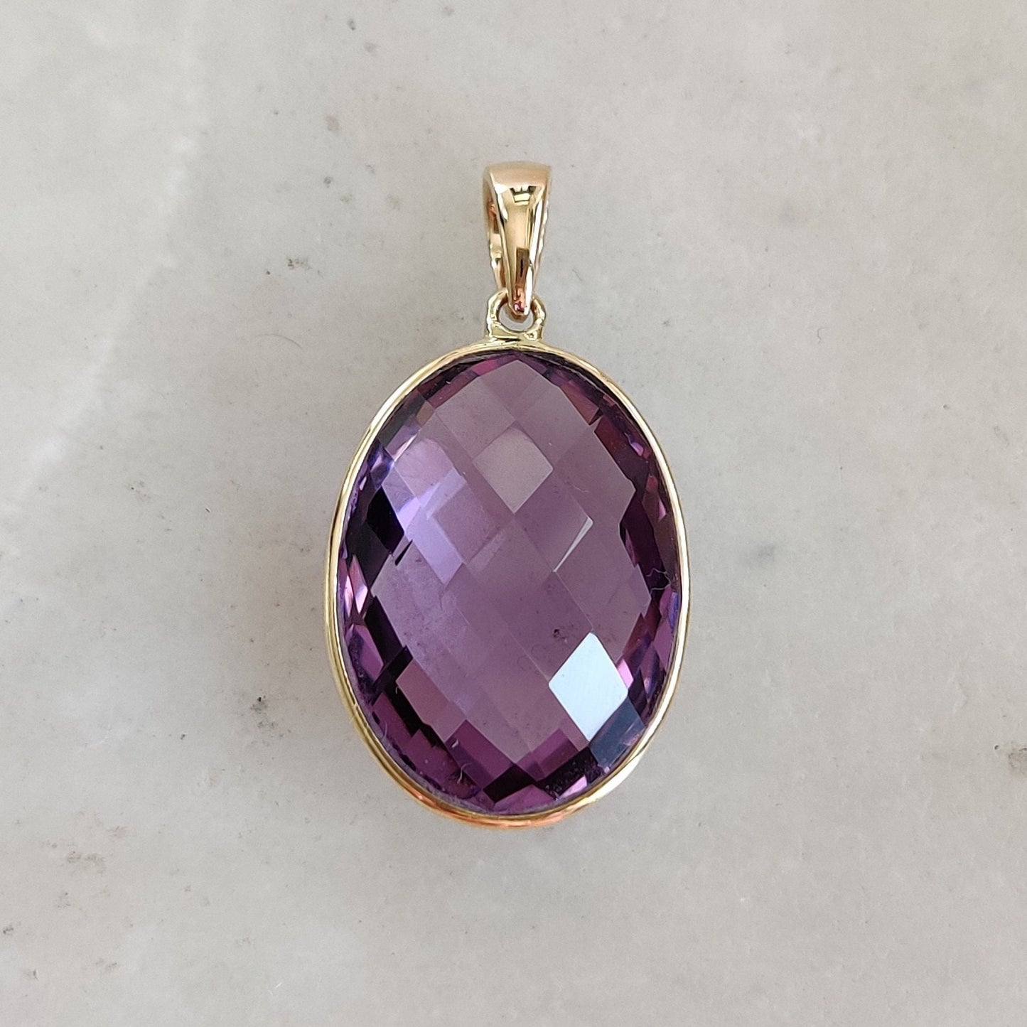 Colgante de amatista violeta natural, colgante de amatista violeta de oro macizo de 14 quilates, collar con colgante de oro macizo, piedra natal de febrero, regalo de Navidad