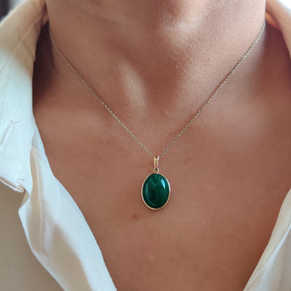 Natural Emerald Pendant, 14K Solid Yellow Gold Emerald Pendant, Solid Gold Pendant Necklace, May Birthstone, Christmas Gift, Emerald Jewelry