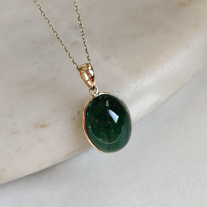 Natural Emerald Pendant, 14K Solid Yellow Gold Emerald Pendant, Solid Gold Pendant Necklace, May Birthstone, Christmas Gift, Emerald Jewelry