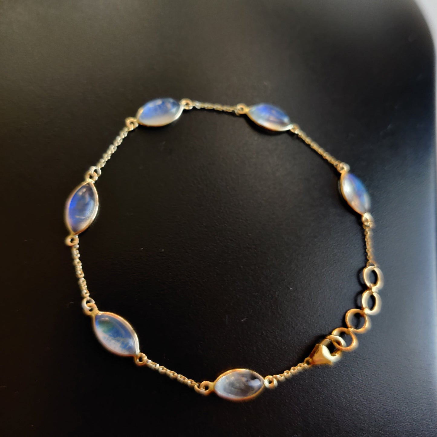 Natural Rainbow Moonstone Bracelet, 14K Yellow Gold Moonstone Bracelet, Solid Gold Chain Bracelet, Blue Moonstone Bracelet, June Birthstone