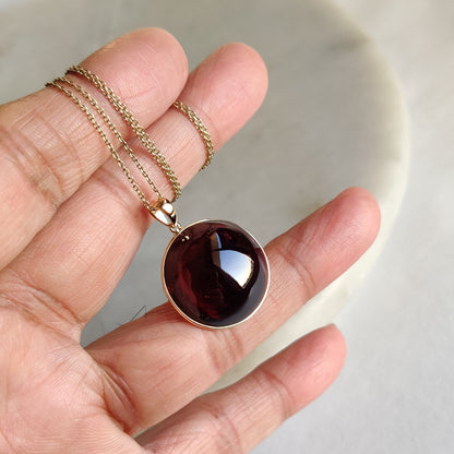 Natural Garnet Pendant, 14K Solid Gold Garnet Pendant, Solid Gold Pendant Necklace, January Birthstone, Bezel Pendant, Christmas Present