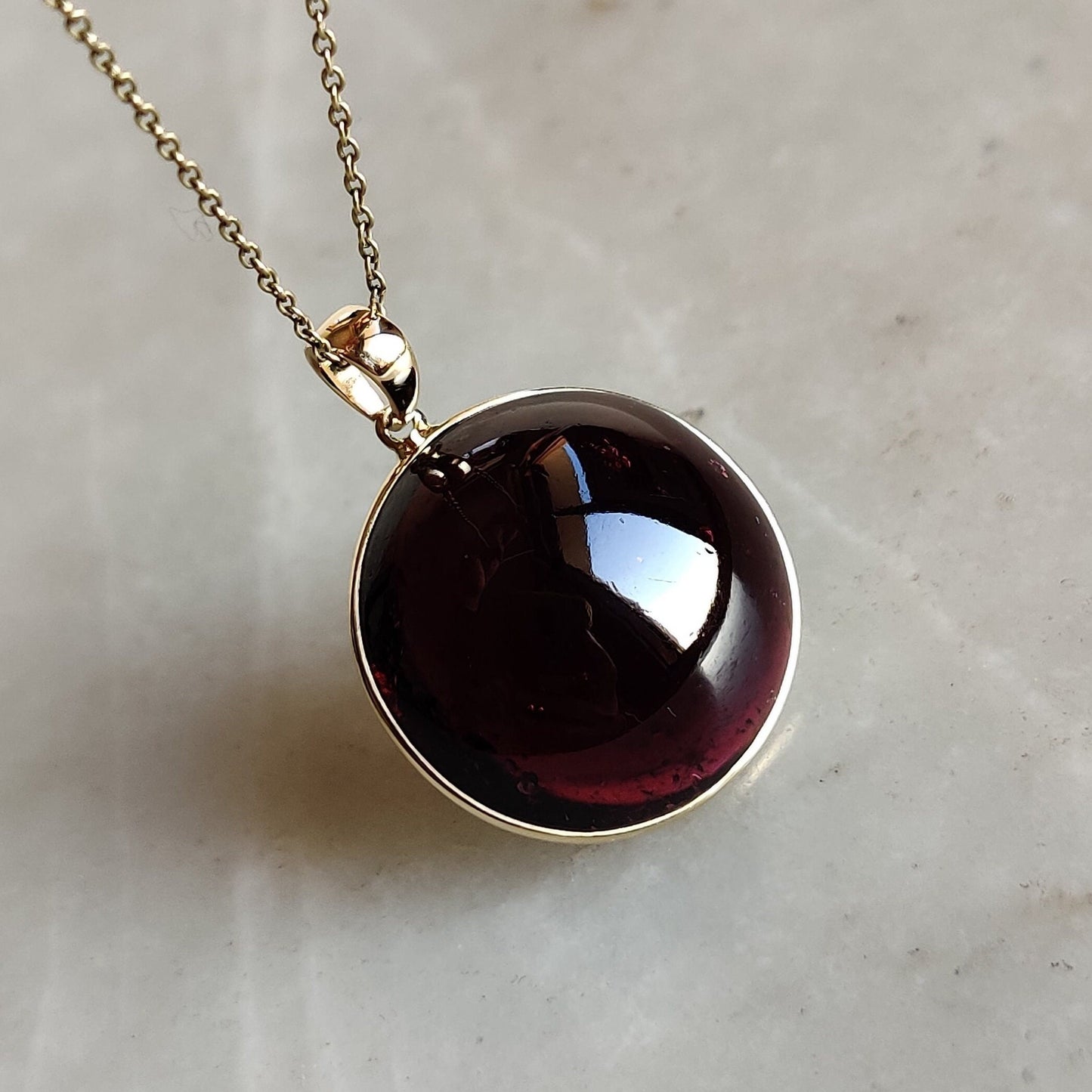 Natural Garnet Pendant, 14K Solid Gold Garnet Pendant, Solid Gold Pendant Necklace, January Birthstone, Bezel Pendant, Christmas Present