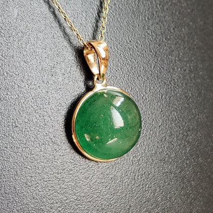 14K Gold Green Aventurine Pendant, Strawberry Quartz Bezel Pendant, 14K Solid Yellow Gold Pendant, Green Aventurine Jewelry, May Birthstone