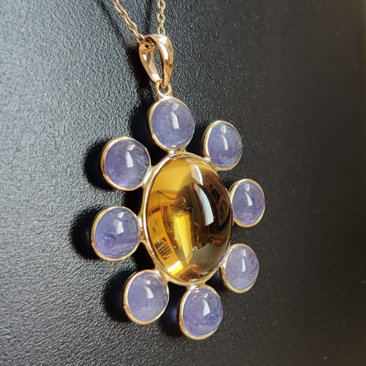 Natural Citrine Pendant, 14K Solid Gold Citrine With Tanzanite Pendant, Solid Gold Pendant Necklace, November Birthstone, Christmas Gift,