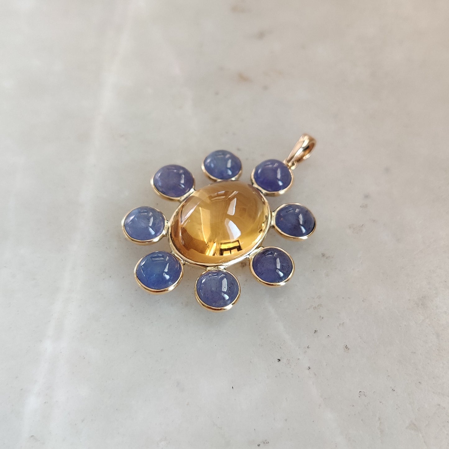 Natural Citrine Pendant, 14K Solid Gold Citrine With Tanzanite Pendant, Solid Gold Pendant Necklace, November Birthstone, Christmas Gift,