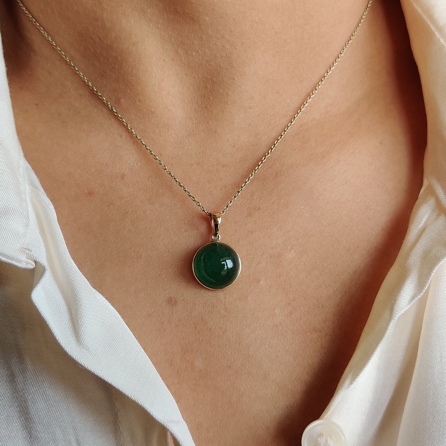 14K Gold Green Aventurine Pendant, Strawberry Quartz Bezel Pendant, 14K Solid Yellow Gold Pendant, Green Aventurine Jewelry, May Birthstone