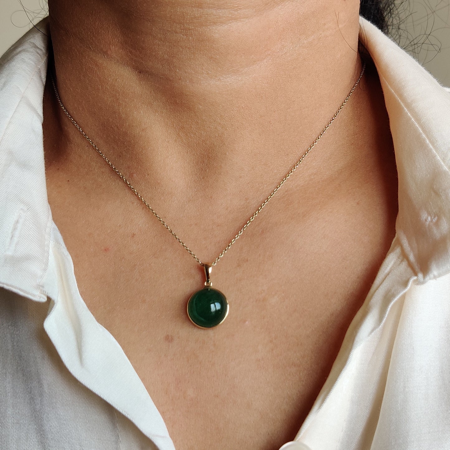 14K Gold Green Aventurine Pendant, Strawberry Quartz Bezel Pendant, 14K Solid Yellow Gold Pendant, Green Aventurine Jewelry, May Birthstone