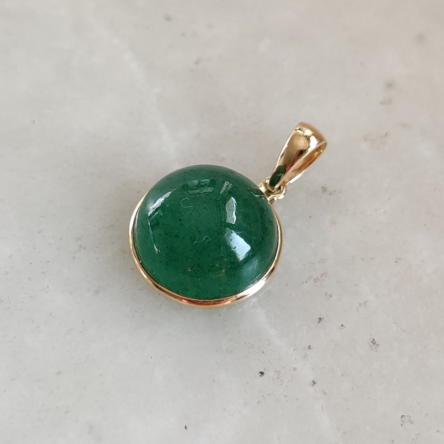 14K Gold Green Aventurine Pendant, Strawberry Quartz Bezel Pendant, 14K Solid Yellow Gold Pendant, Green Aventurine Jewelry, May Birthstone