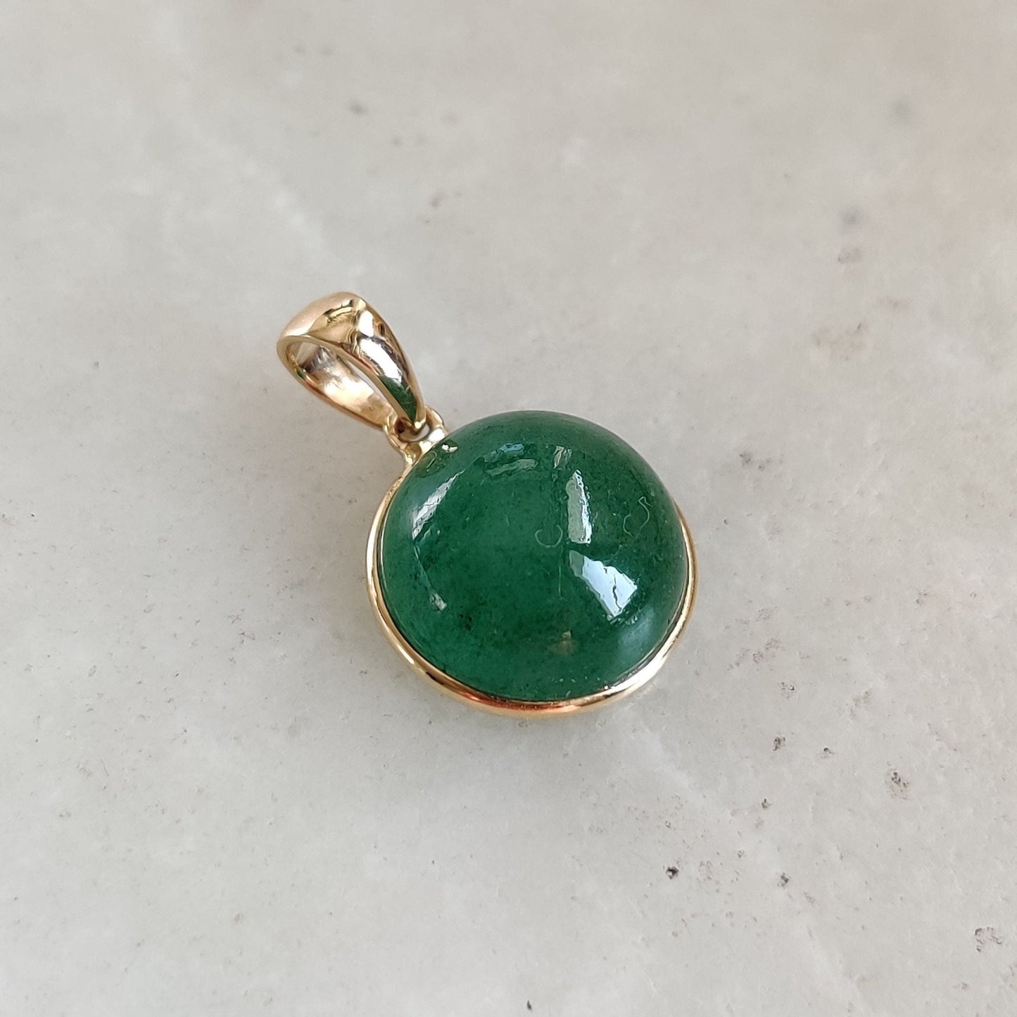 14K Gold Green Aventurine Pendant, Strawberry Quartz Bezel Pendant, 14K Solid Yellow Gold Pendant, Green Aventurine Jewelry, May Birthstone