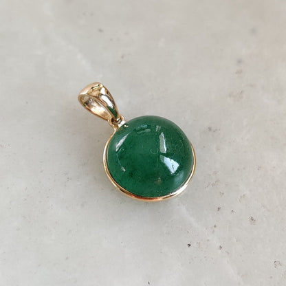 14K Gold Green Aventurine Pendant, Strawberry Quartz Bezel Pendant, 14K Solid Yellow Gold Pendant, Green Aventurine Jewelry, May Birthstone