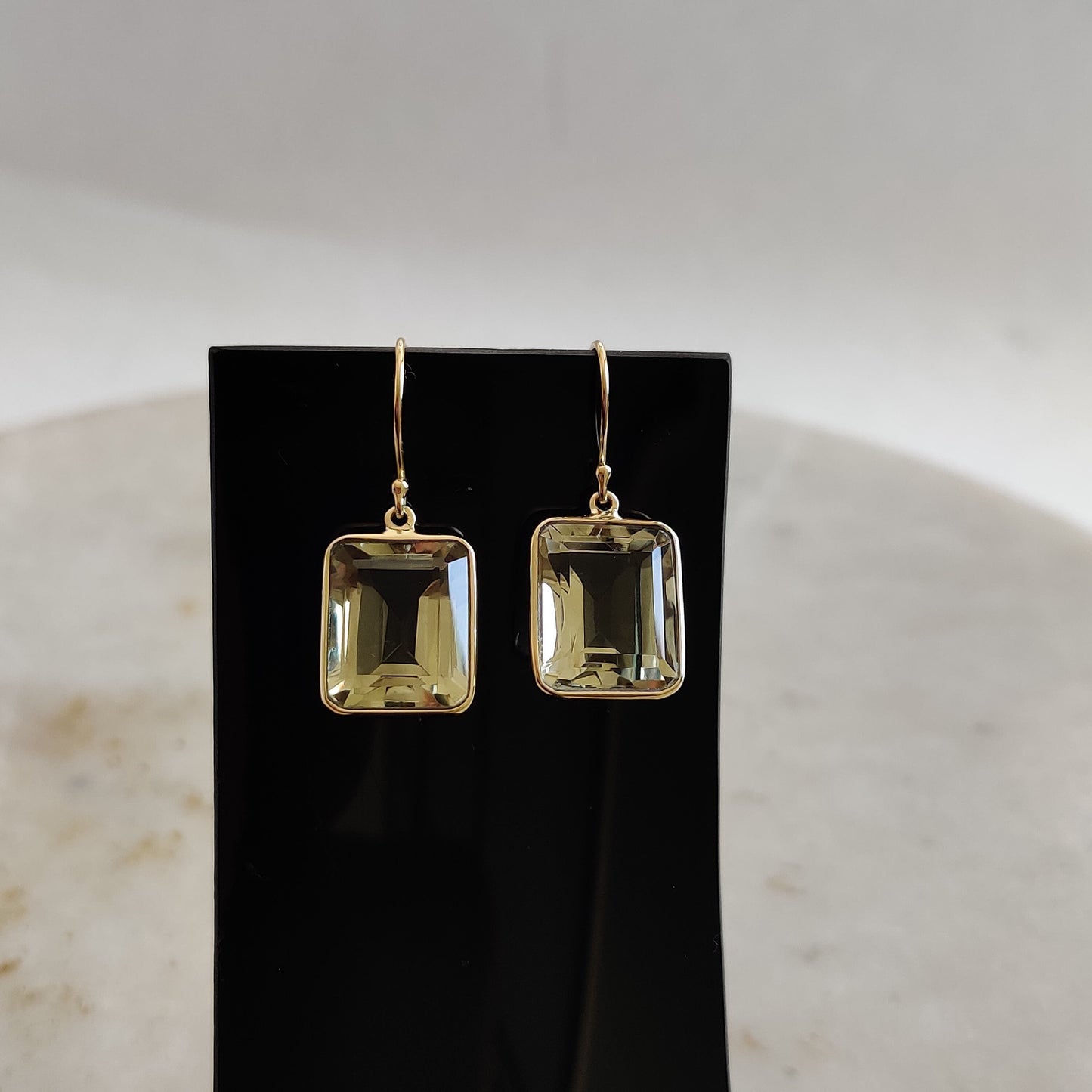 Natural Green Amethyst Earrings, 14K Solid Yellow Gold Amethyst Earrings, February Birthstone Earrings, Bezel Earring, Christmas Gift