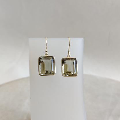 Natural Green Amethyst Earrings, 14K Solid Yellow Gold Amethyst Earrings, February Birthstone Earrings, Bezel Earring, Christmas Gift