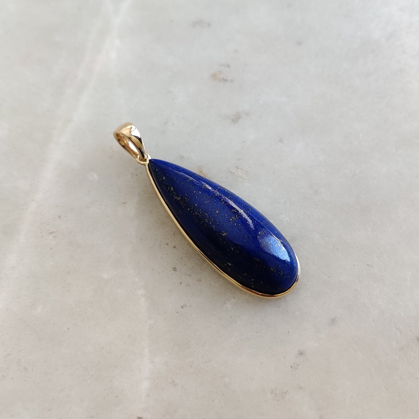 Natural Lapis Lazuli Pendant, 14K Yellow Gold Lapis Lazuli Pendant, Solid Gold Lapis Bezel Pendant, September Birthstone, Christmas Gift